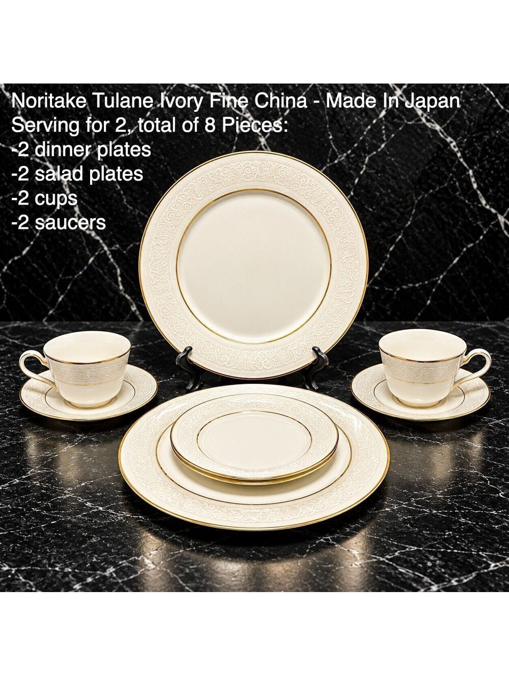 Vtg Noritake Tulane 7562 Ivory China 8 Pc Dinnerware Set Service for 2 Japan